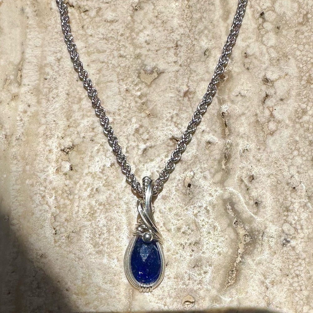 Sterling Silver Blue Sapphire Necklace Pendant - Picture 6 of 12